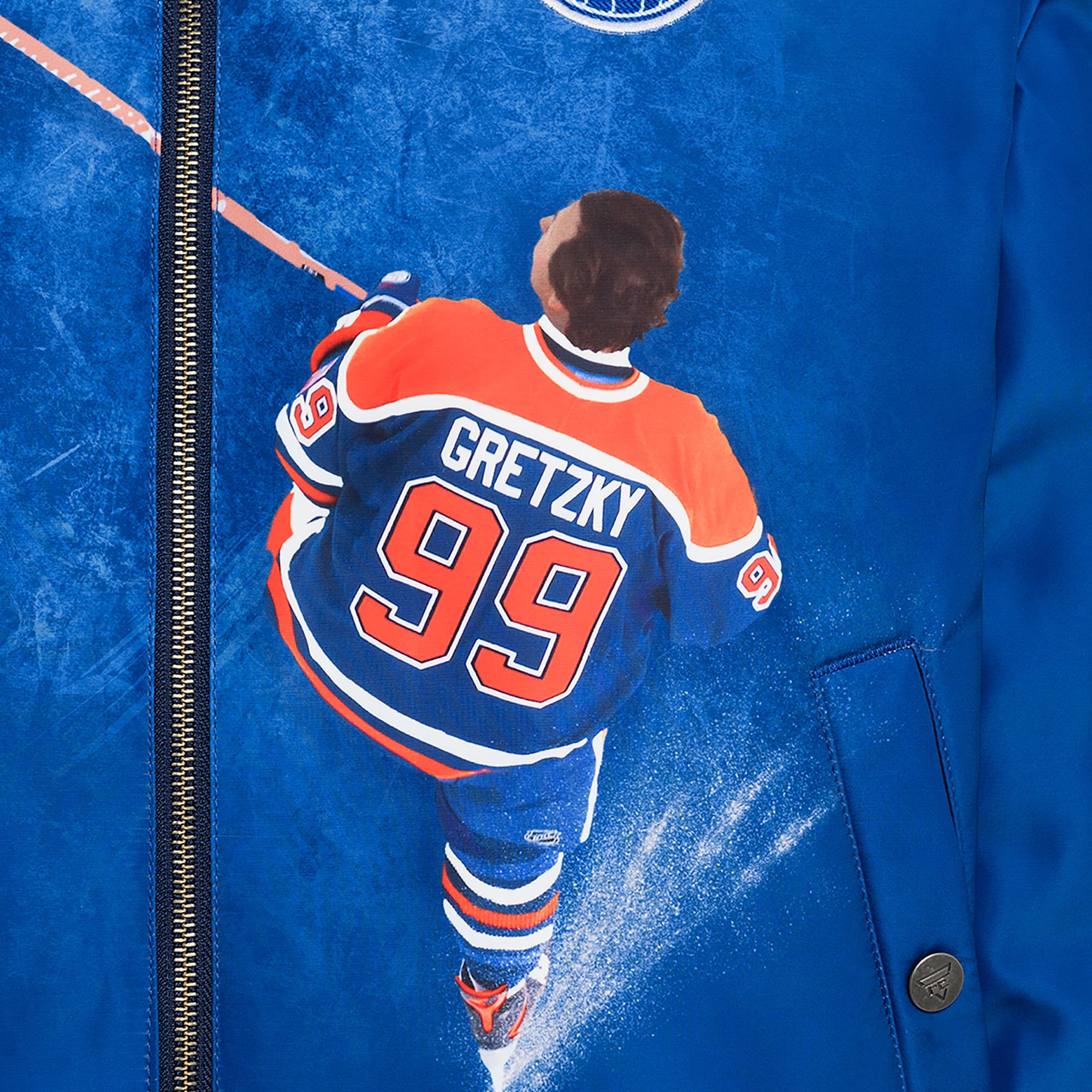 Veste bomber réversible zippée pour homme FE Wayne Gretzky Royal/Marine des Oilers d'Edmonton